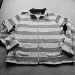Croft & Barrow Womens Grey Striped Full Zip Fleece Jacket Mock Neck XL Grey